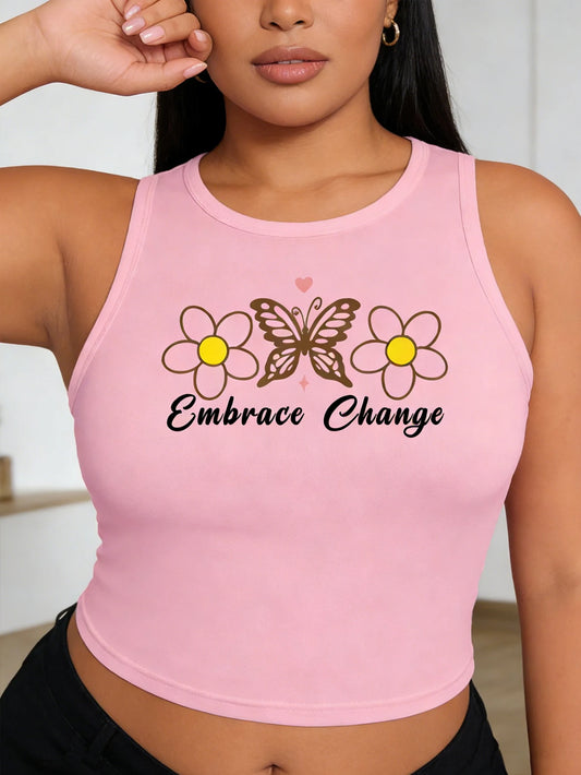 Big-size women's fashionable casual fresh-printed tight tank top