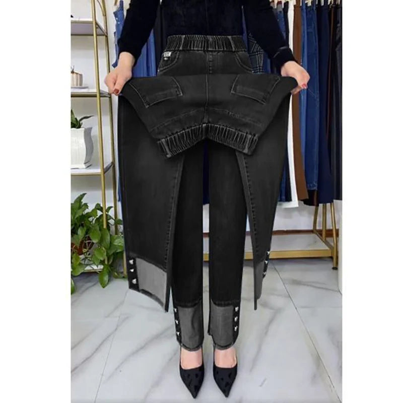 Middle-aged Women's Jeans Stretch Waist Denim