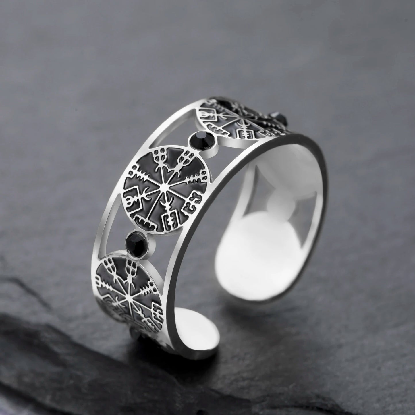 Sipuris Viking Compass Open Rings Stainless Steel Women's Jewelry
