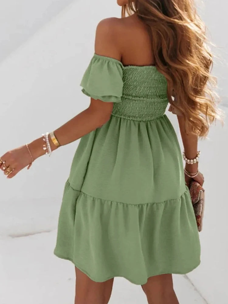 Fashion Sexy Off Shoulder Puff Sleeve Dress for Woman