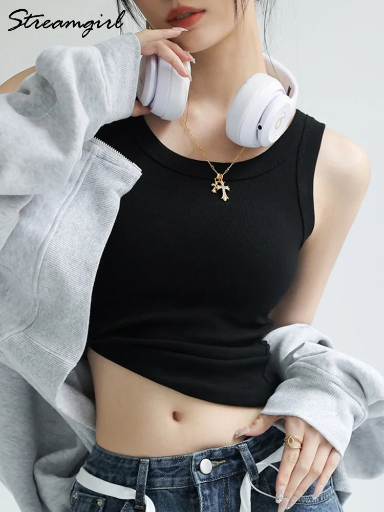 Women Thread Tank Tops With Built In Bra Padding