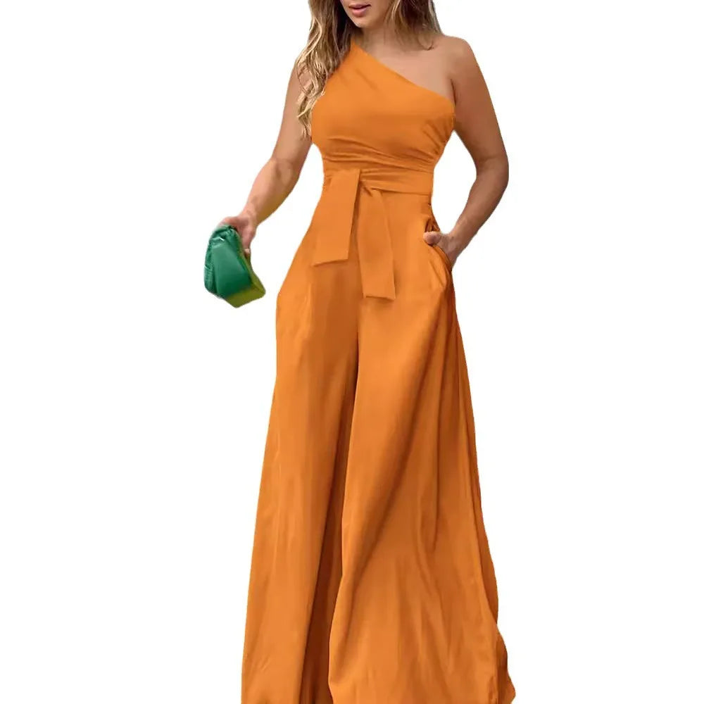 Women's Jumpsuit  Lace-up Irregular Off-The-Shoulder