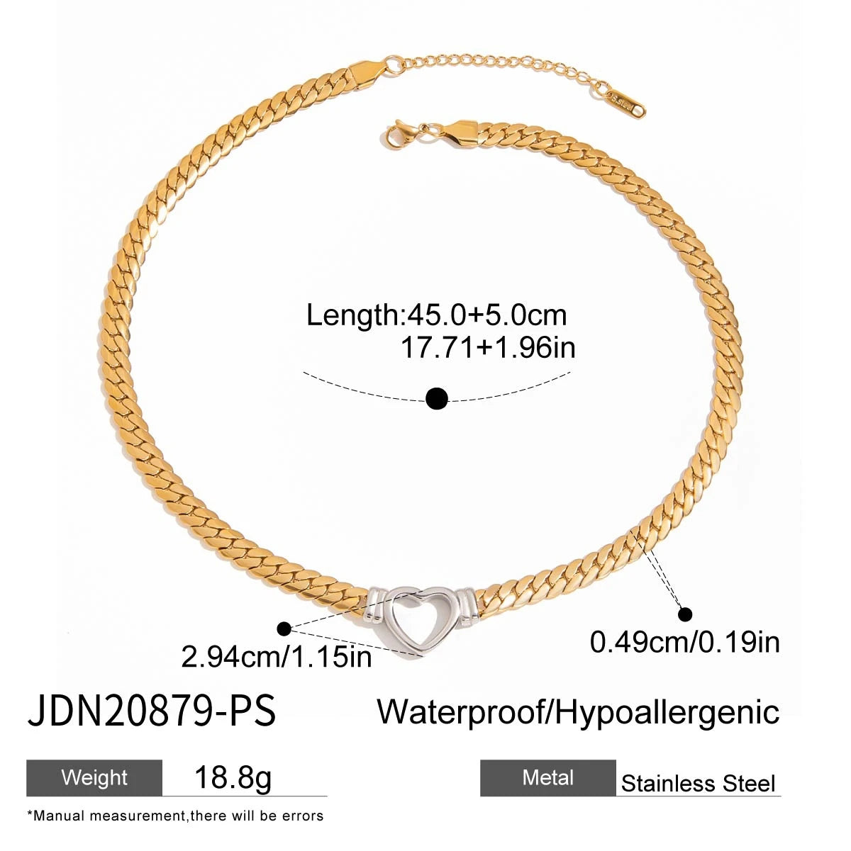 Hollow Love Flat Snake Chain Necklace Stainless Steel Stackable Chain Necklace