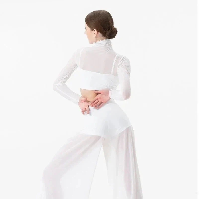 Dance Performance Set for Women, Elegant Classical Modern Dance Practice Top, Pants Set