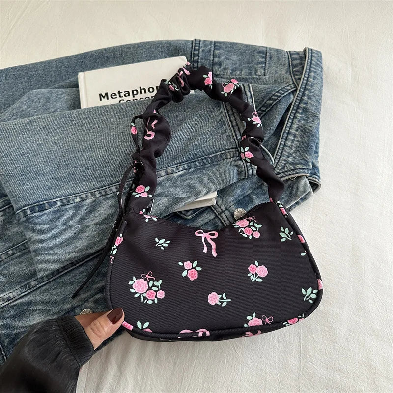 Women's Bags 2025 Summer Nylon Pleated Handbags Armpit Bag