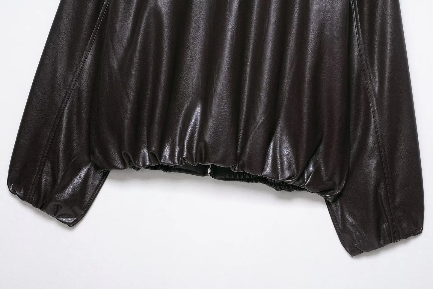 Faux Leather Loose Short Coat Long Sleeve Zipper Jackets