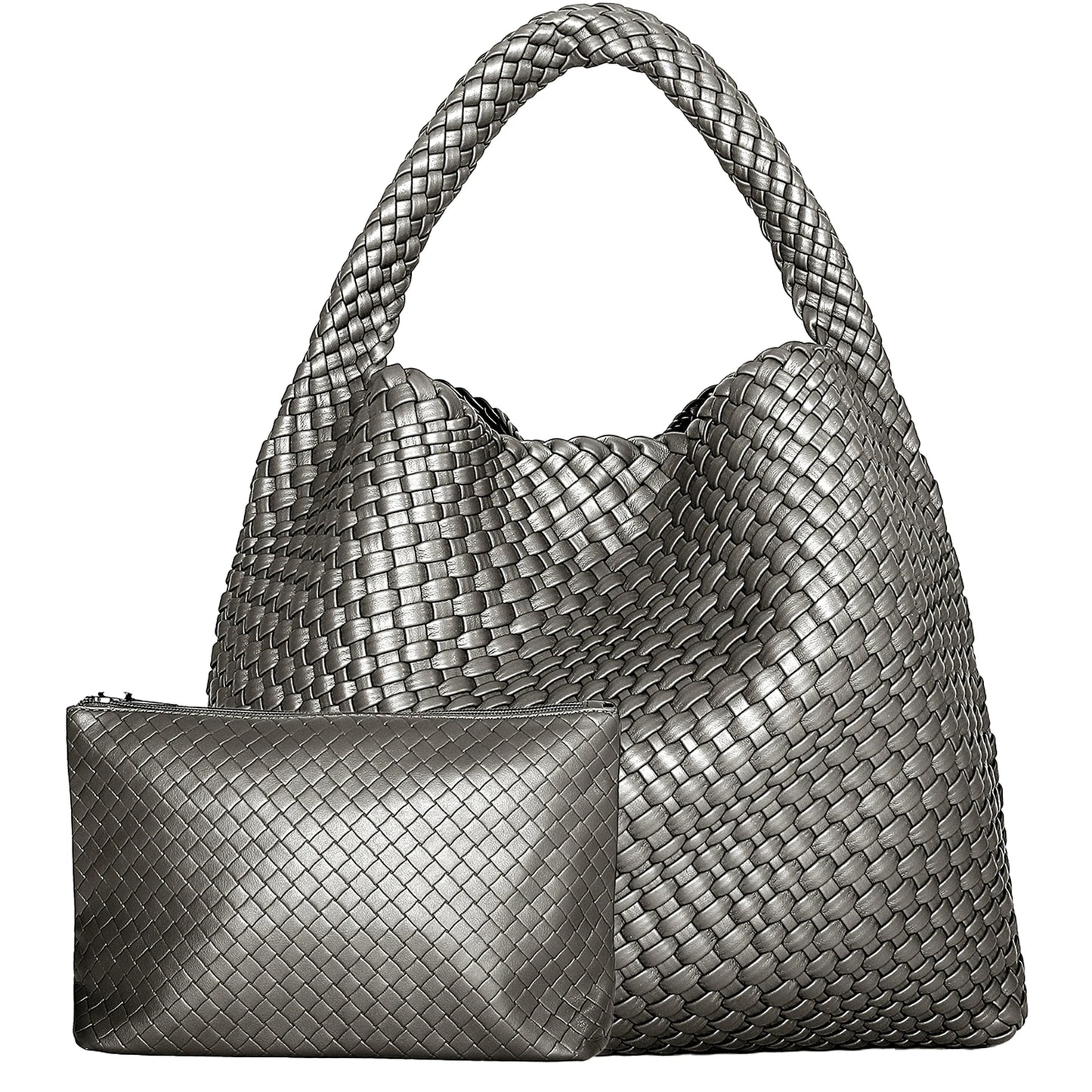 Large Woven Handbag Soft Leather Shoulder Bag Work Shopper Bag with Purse