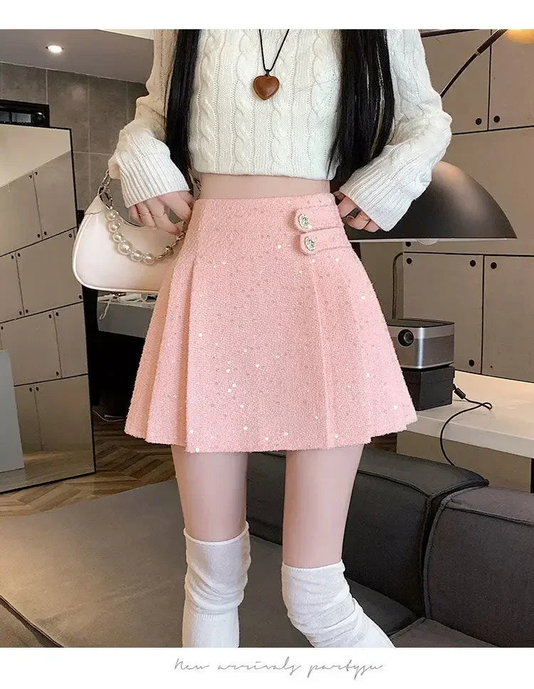 Women Tweed  Pencil Bodycon High Waist Skirts