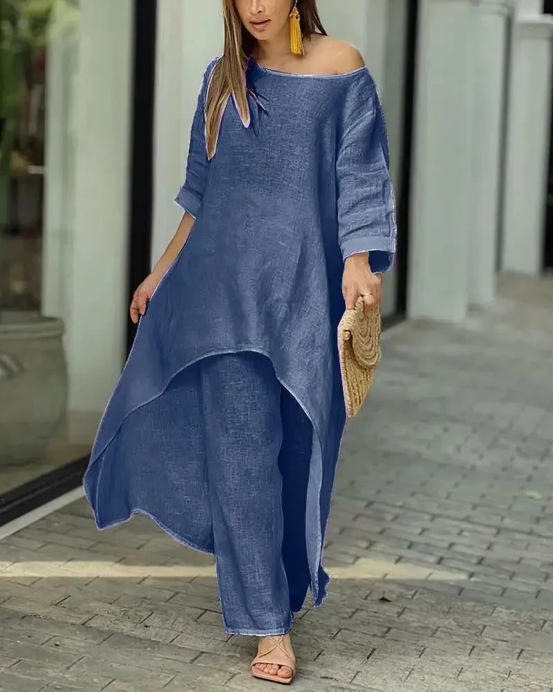 Women's Sets 2 Pcs Sale Casual O-Neck Long Sleeve Asymmetrical Dress