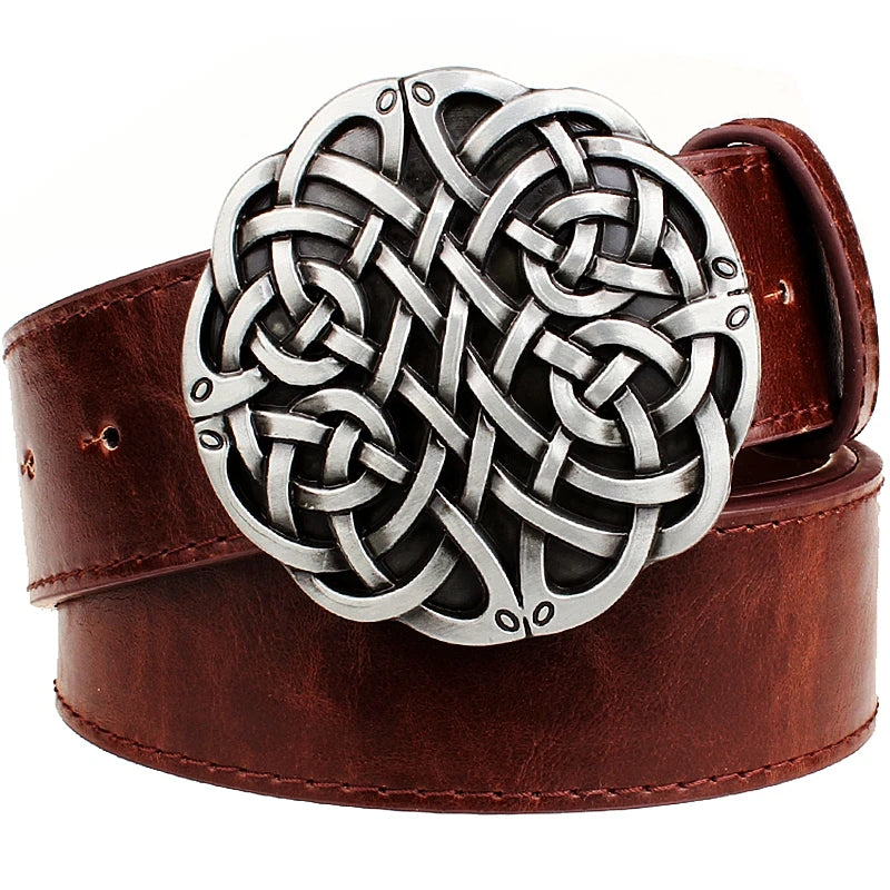 Fashion Leather Belts Big Metal Buckle Celtic Knot