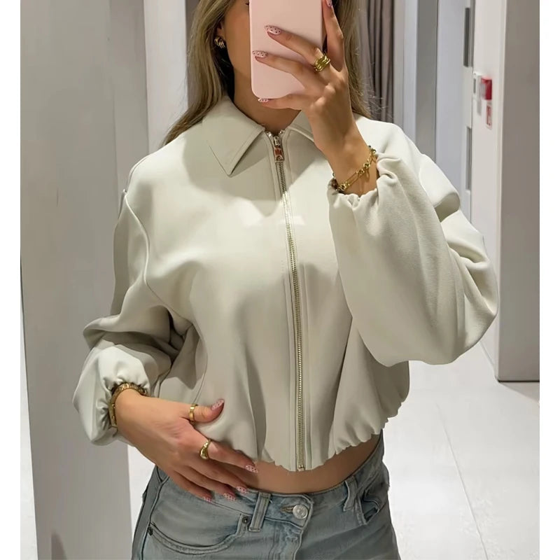 Puffed Bomber Jackets for Women Zip Varsity Cropped Jacket