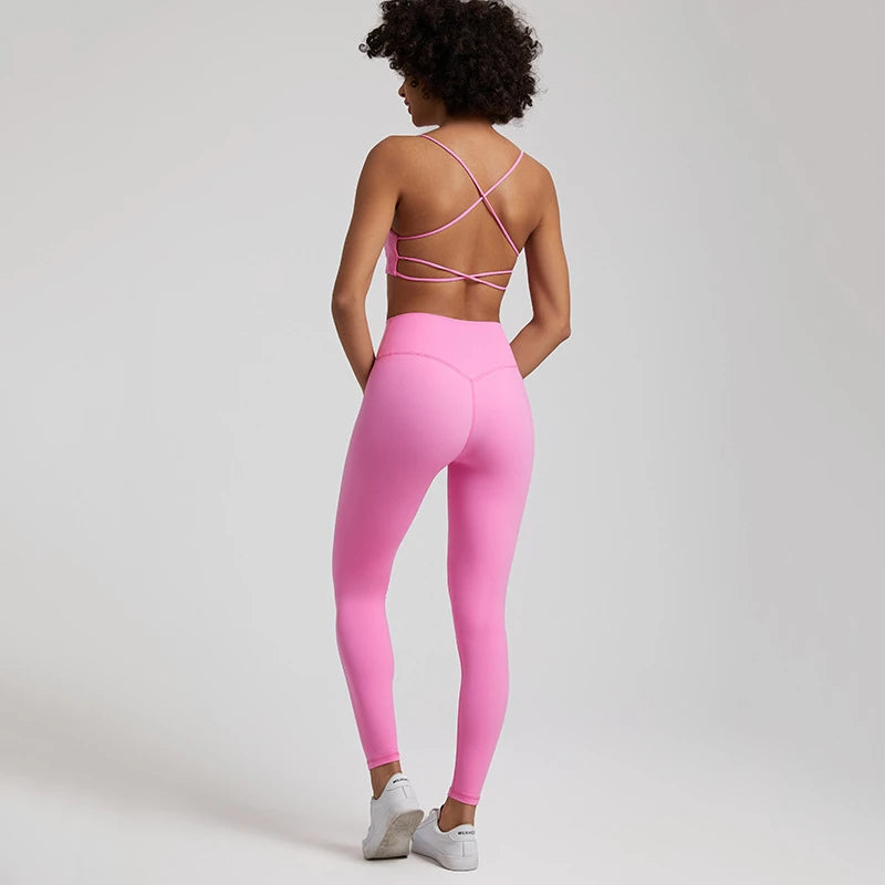 Gym Set Women Sports Outfit 2 Pieces Cross Back Bra Fitness Suit