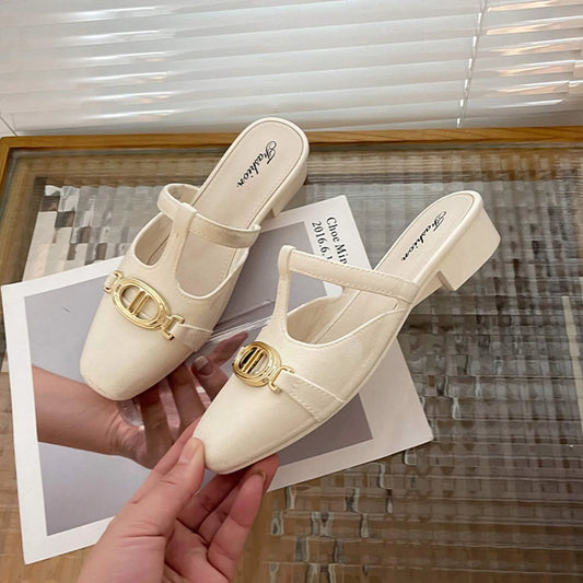 Women Low Heel Retro Luxury Metal  Women's Shoes
