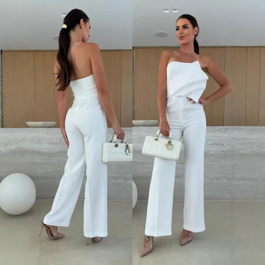 Corset Jumpsuit for Women Chic Off Shoulder Folds Wide Leg Pants