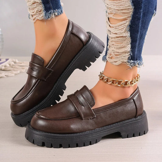 Casual Platform Loafers  Leather Shoes Comfort Slip On Flats