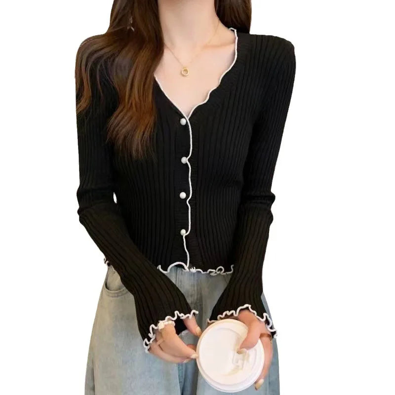 Knitted Sweater Women Cardigans V-Neck Knitwears