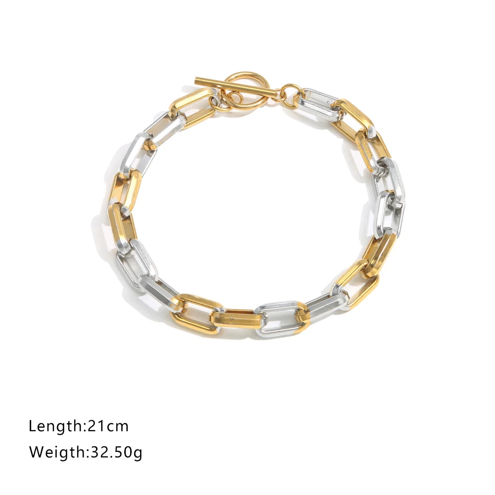 Stainless Steel Bracelets Paper Clip Chain Two-tone Craft