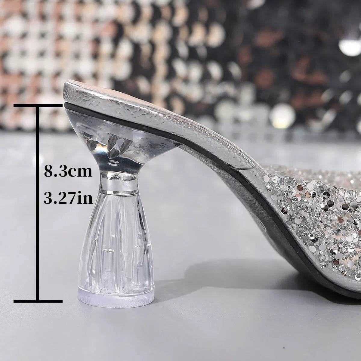 Elegant Pointed Toe High Heels Slippers Women Summer Fashion Clear Crystal Heel