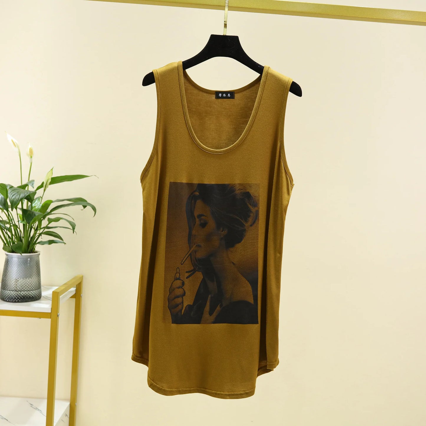 Women Long Tank Tops O-Neck Fashion Print