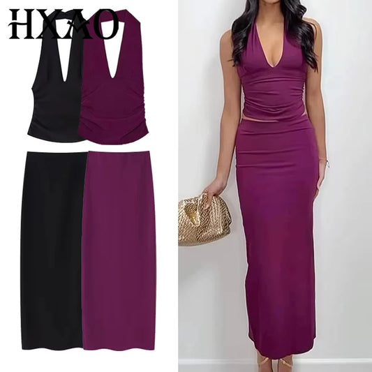 Women's Two Pieces Set Sexy Backless Halter Top Summer Set