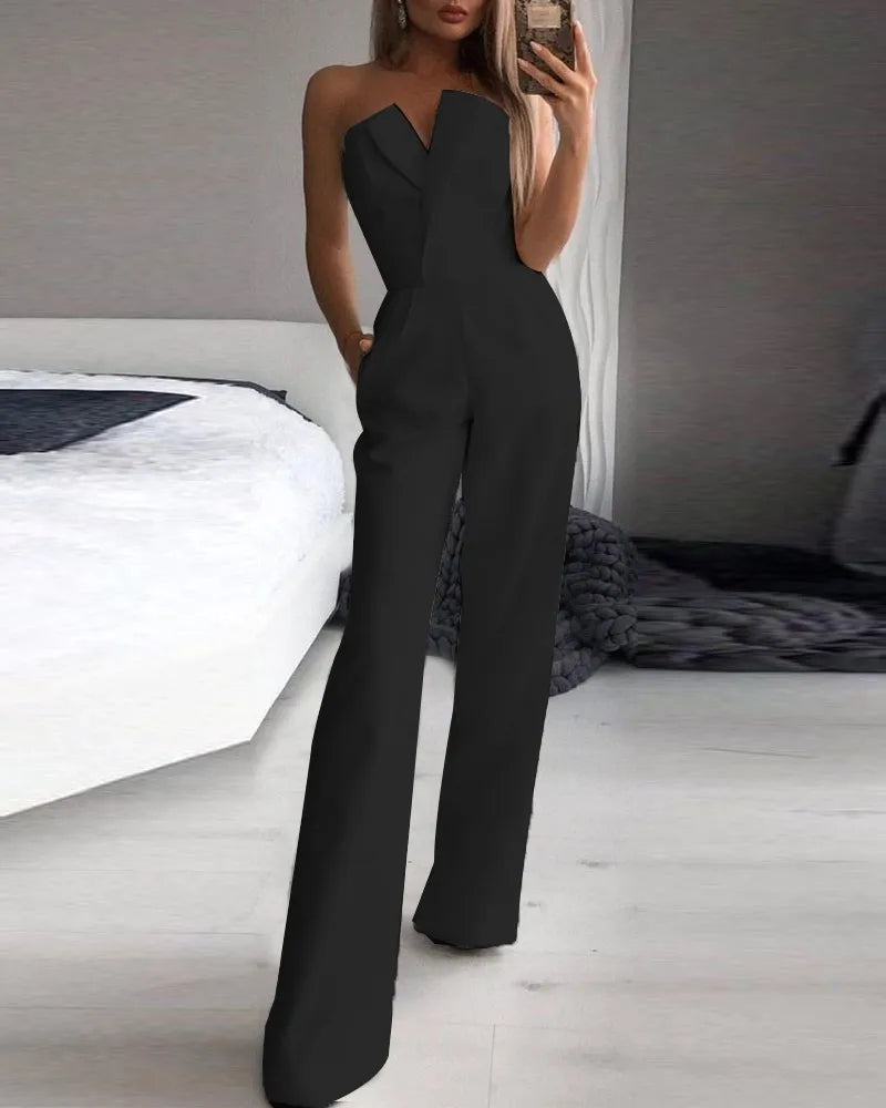 Female Jumpsuit Sleeveless New Slanted Collar