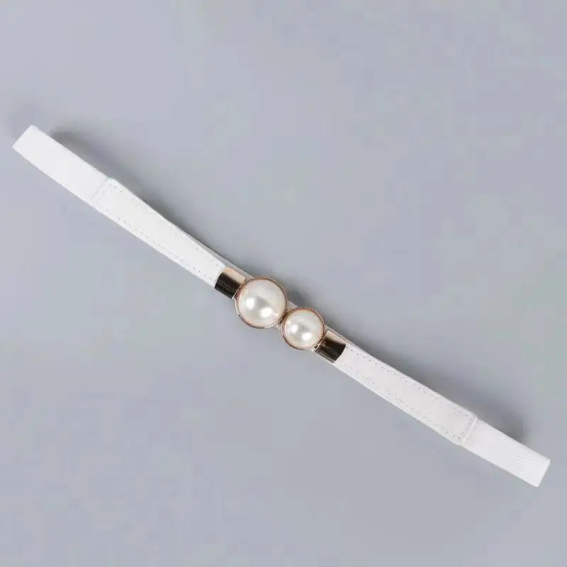 Double Pearls Buckle Elastic Women Belts