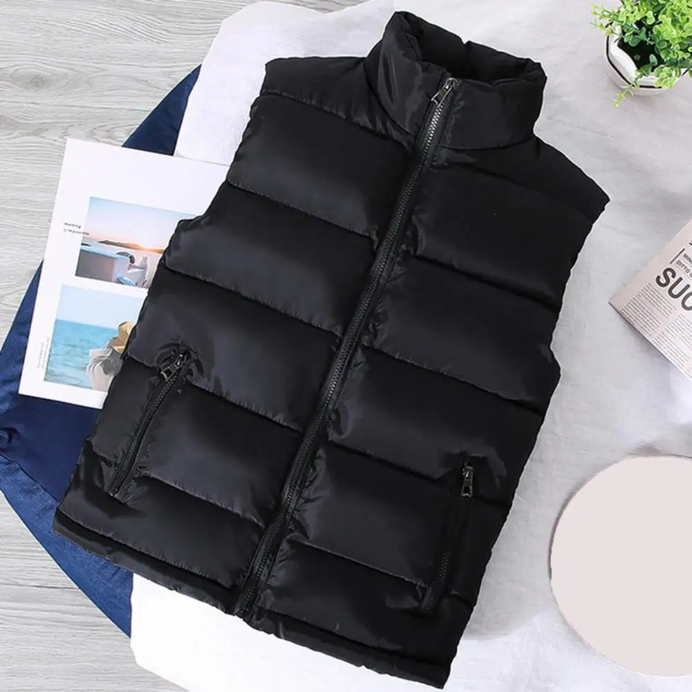 Men Vest Jacket  Slim Fit Stand Collar Sleeveless Puffer Jackets