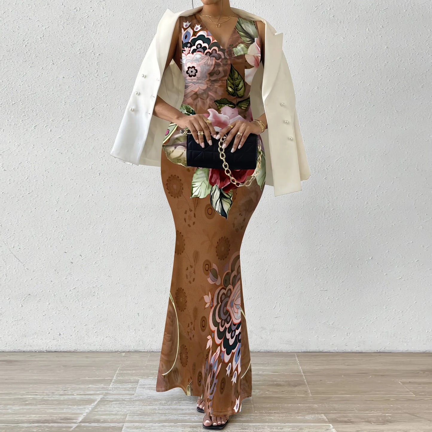 Geometric Off-Shoulder Maxi Dress