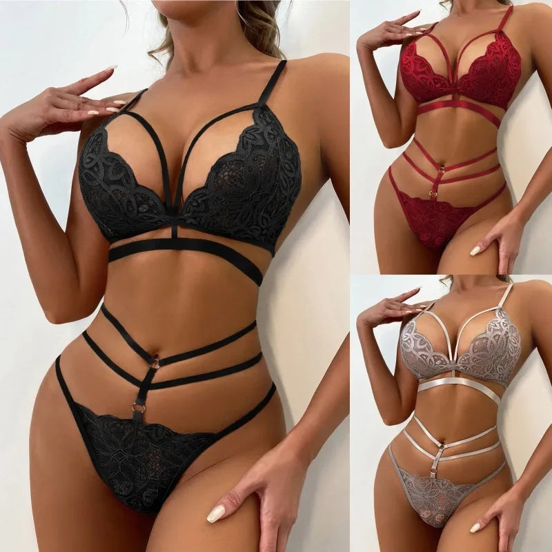 Women Sexy Lace Lingerie Fashion Wire Free Sexy Underwear Set For Women Plus Size