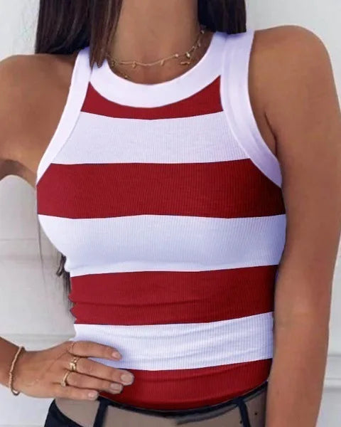 Women's  Tops Tanks Camis Digital printed round neck I-shaped vest