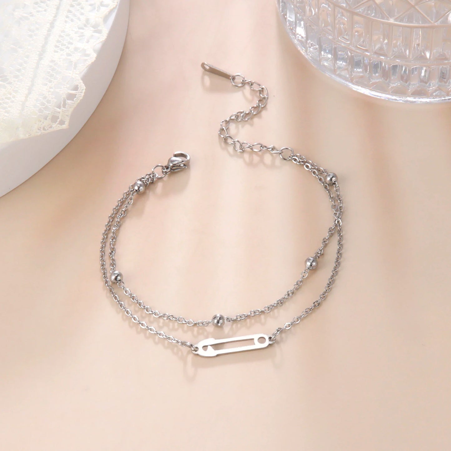 Cross Pendant Bracelets Stainless Steel Double Layer Chain