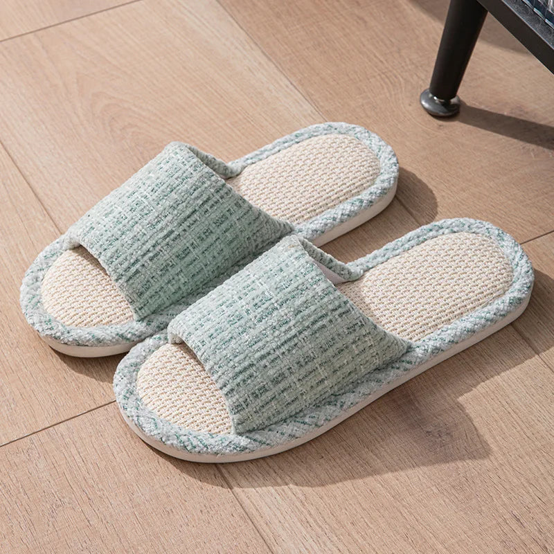 Linen Women Slippers House Flats Non-Slip Soft Sole