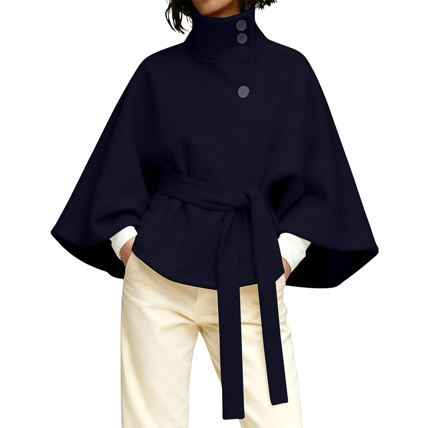 Women'S Slim Turtleneck Coat Short Solid Color Outerwear