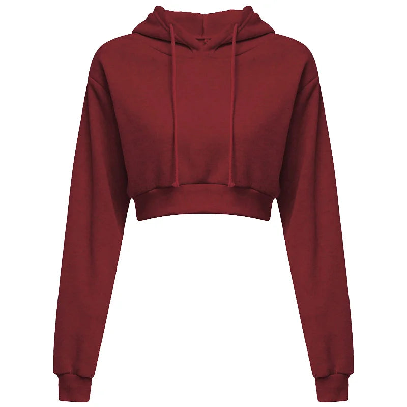 Women's casual solid color hooded sweatshirt with long sleeves