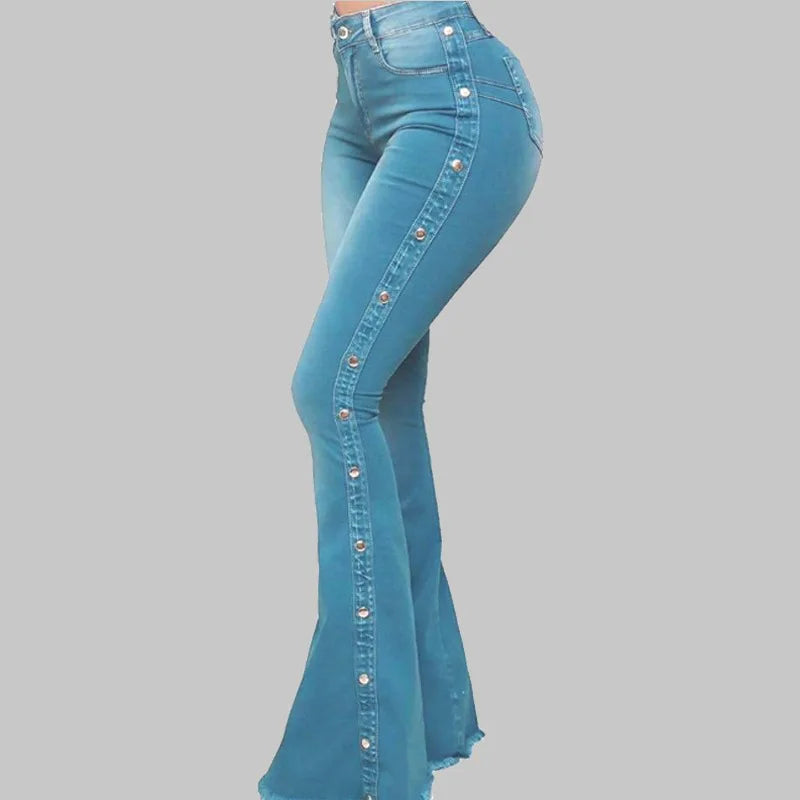Women's waisted elastic floor speaker jeans