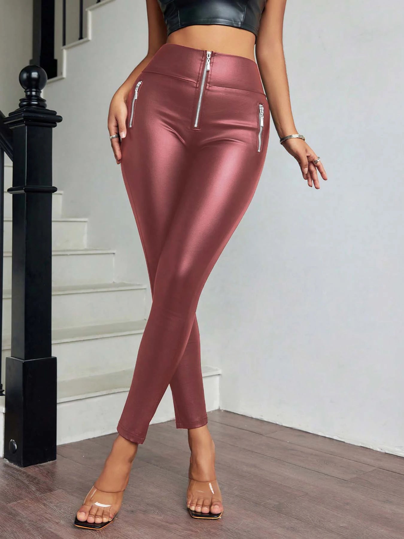 Ladies faux leather tight leggings
