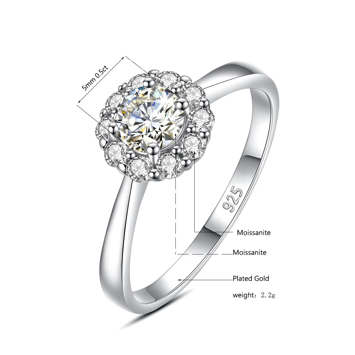 Flower Ring With Moissanite Diamond Pure Silver Women's Jewelry