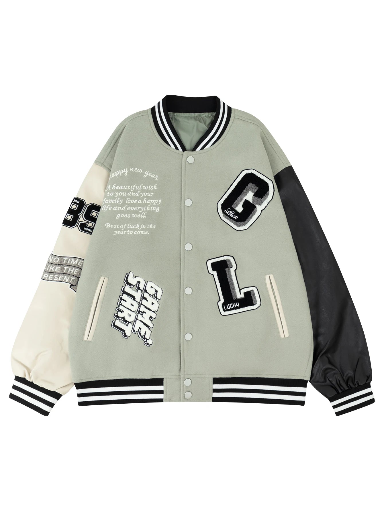 Women's Varsity Jacket Faux Leather Sleeve Baseball Uniform