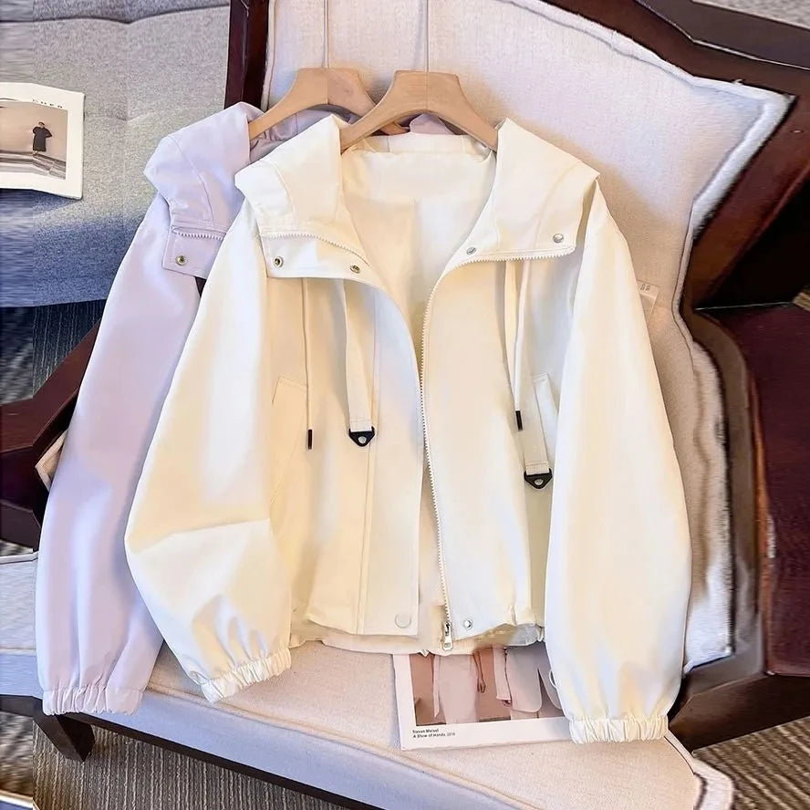 Women Purple Jacket Coat  Casual Hooded Trench Coat