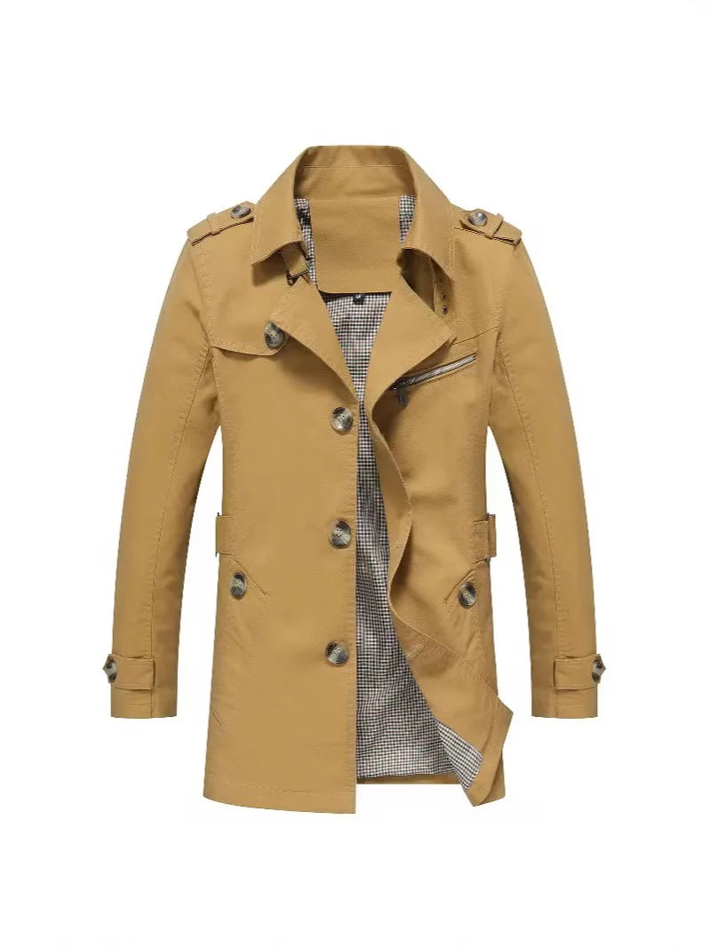 Mens Business Windbreaker Long Jackets