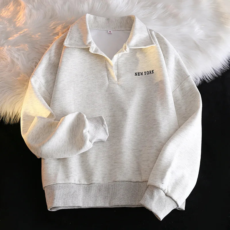 Women Sweatshirt Turn Down Collar Hoodies