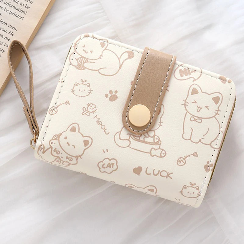 Cute Cat Wallets for Women Card Holder Small Purses with Zip Coin