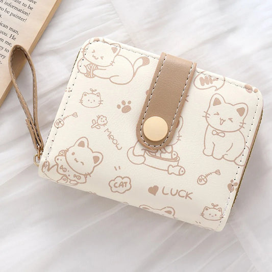Cute Cat Wallets for Women Card Holder Small Purses with Zip Coin