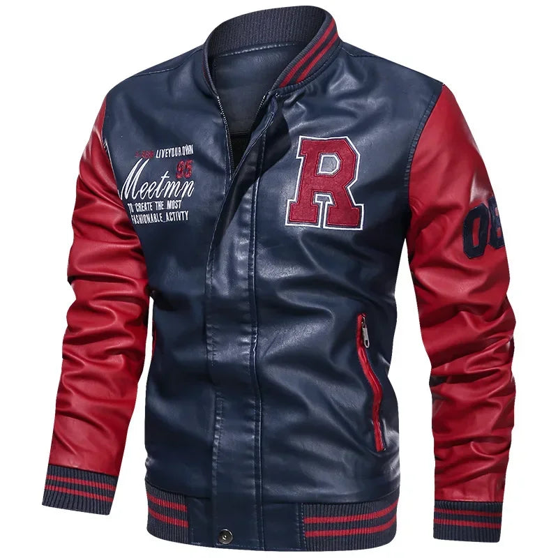 Embroidered Leather Pu Coats Slim Fit College Fleece Luxury Pilot Jackets