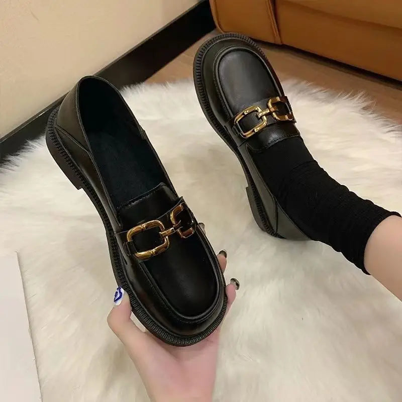 Woman Pumps Cute Black Loafers Low Heel Elegant Shoes