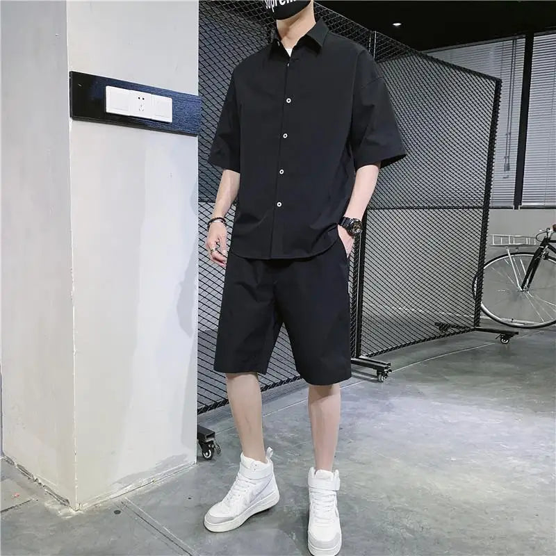 Man Sets Shirts Black Tracksuit Plain Sweatshirts No Logo