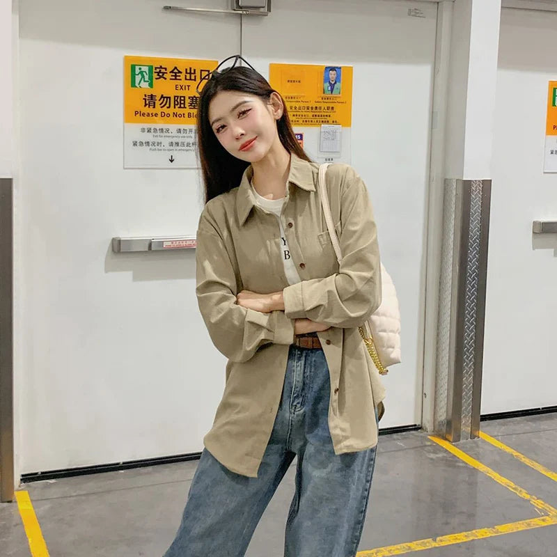 Women' Long Sleeve Shirt  Lapel Shirts Basic Solid Color