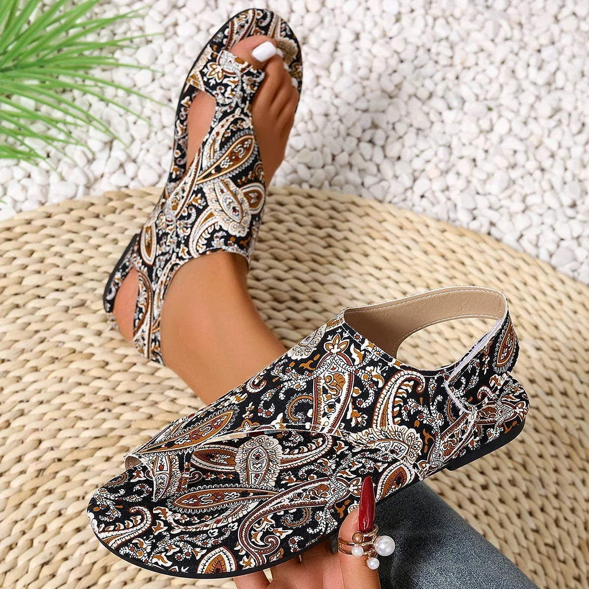 Women Flat Sandals Comfortable Flats Printed Bohemia Style Shoes