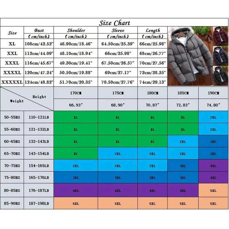 Thick Puffer Hooded Jacket  Casual Warm Parkas Business OuterWear