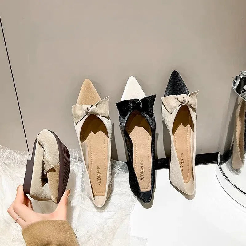 Flats Moccasins Shoes For Women Pointed Toe Office With Bow